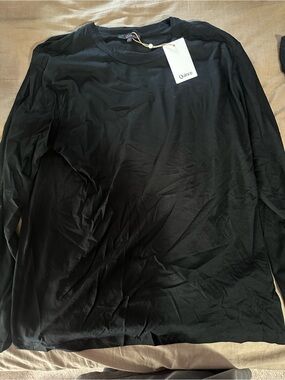 Quince Black Crew Neck Long Sleeve Top